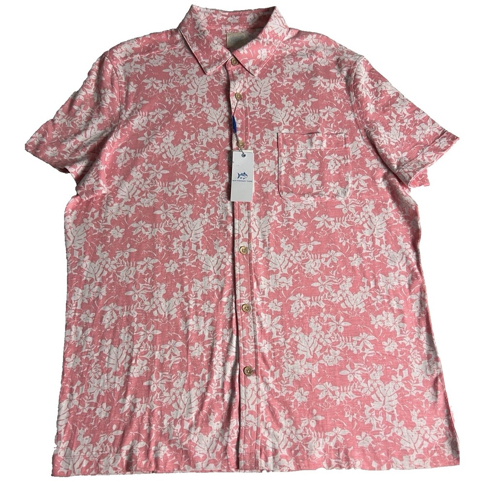 Southern Tide Men's Sport Shirt Size Large SS‎ 100% Cotton Geranium Pink A76